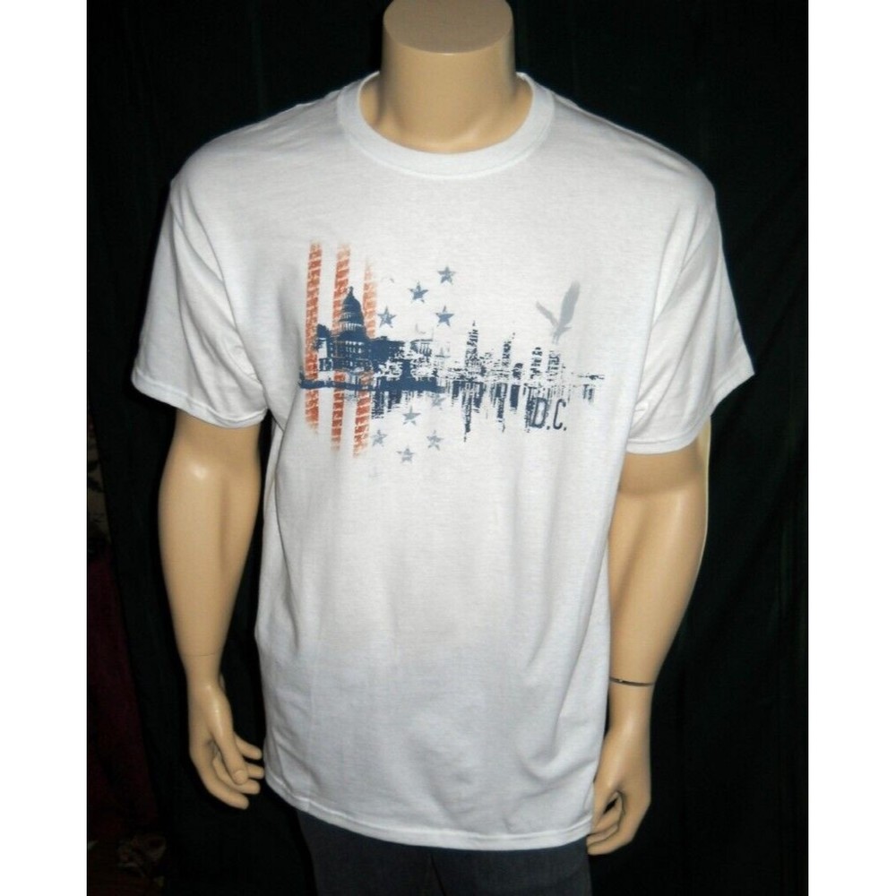 Washington D. C. White T Shirt Mens Sizes Patriotic White House Stars & Stripes